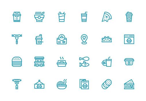 Fast Food Icon Set with 24 Thick Line Line Graphics Sharp Icons for Presentations vector