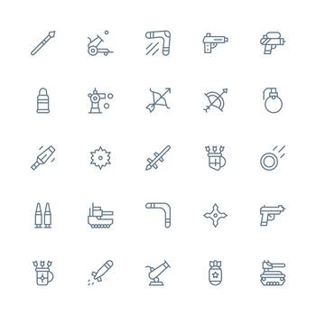 Projectile featuring 25 Icons in Medium Stroke Outline Design Scalable Icons for Cross-Platform Interfaces vector
