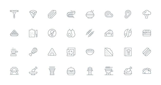 32 Thin Line Icons for Cuisine Graphics Quick Access Icons for UI Development vector
