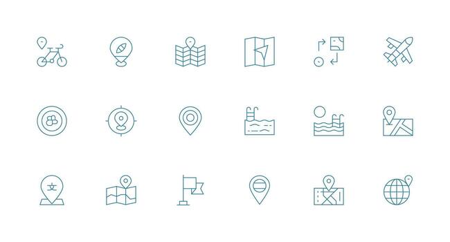 Destination Set with 18 Minimal Line Icons Balanced Icon Set for Functional Design vector