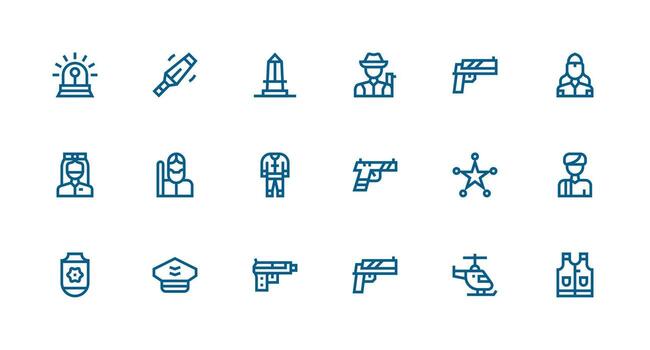 18 Strong Stroke Line Style Icons from Police Collection Scalable Icons for Cross-Platform Interfaces vector