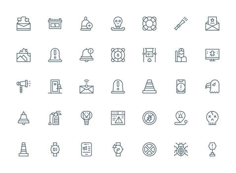 Alert Icon Set with 35 Regular Clean Line Graphics Customizable Icon Series for Mobile Screens vector