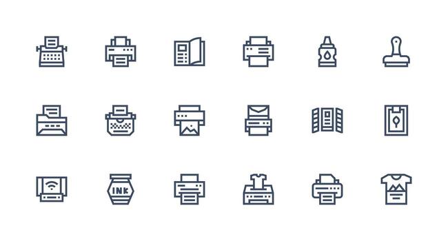 Strong Stroke Line Icons from Printing Set with 18 Vectors Reliable Icons for All Interfaces