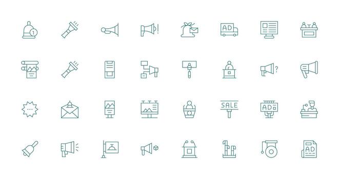 Announcement Set with 32 Thin Line Icons Interface Icons for Daily Use vector