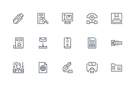 Digital File Set with 15 Regular Line Icons Scalable Icons for Cross-Platform Interfaces vector