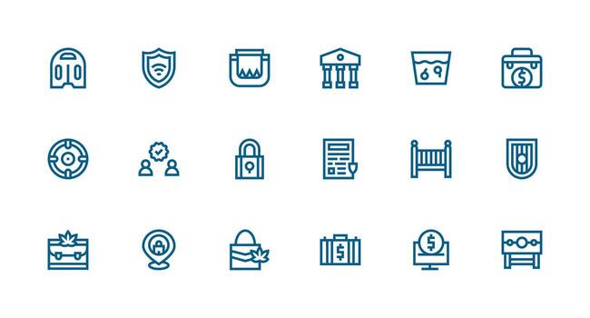 Safe Icon Collection with 18 Strong Stroke Line Designs Quick Access Icons for UI Development vector