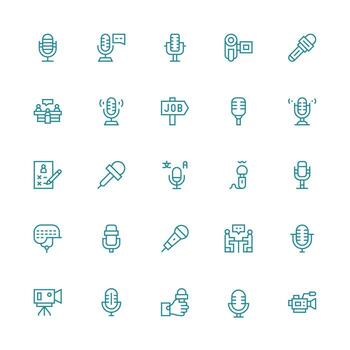 25 íconos para entrevista en medio carrera contorno formato completar icono haz para web diseño vector