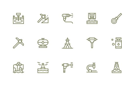 15 Drilling Icons in Regular Line Aesthetic Simple Icons for Interface and Wireframes vector