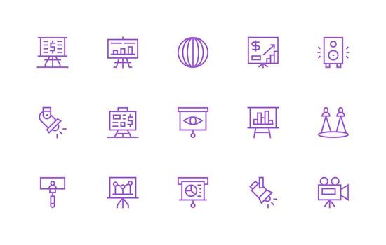 Projection including 15 Regular Line Illustrations All Device Compatible Icon Set vector
