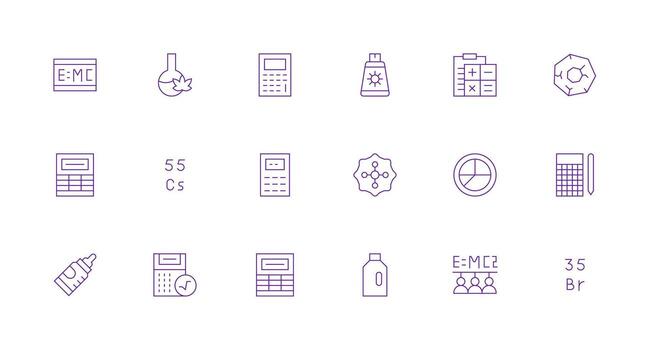 fórmula presentando 18 íconos en mínimo línea diseño de uso múltiple icono diseño paquete vector