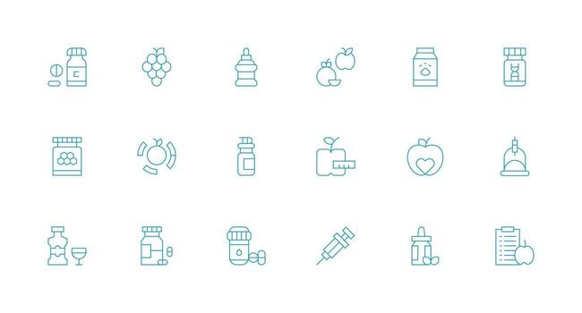 Vitamins Design Icons featuring 18 in Minimal Line Style Reliable Icons for All Interfaces vector