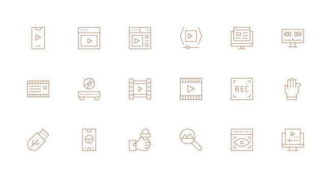 18 Minimal Line Style Icons from Digital Media Collection Multi-Purpose Icon Pack for Templates vector