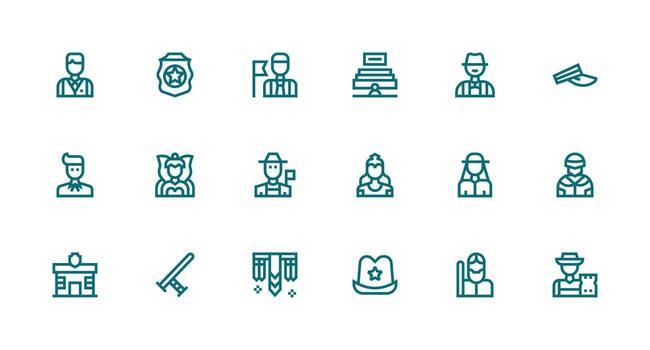 Officer featuring 18 Icons in Strong Stroke Line Design UI and UX Focused Icon Collection vector