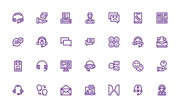 cliente Servicio diseño íconos presentando 28 en negrita línea estilo escalable íconos para multiplataforma interfaces vector