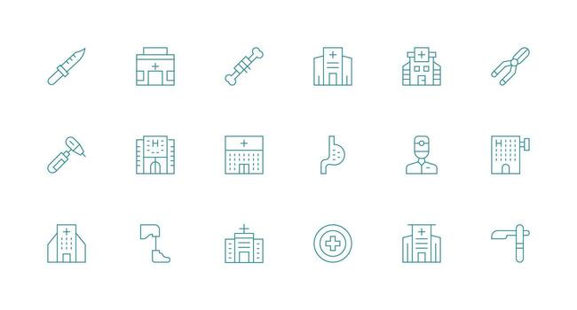 Surgery Design Icons featuring 18 in Minimal Line Style Reusable Icon Set vector