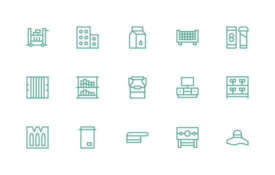 Shelf including 15 Regular Line Illustrations Clear and Concise Icon Set Collection vector