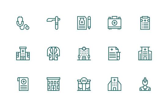 Physician Design Icons featuring 15 in Regular Line Style Lightweight Icon Series for Fast Prototypes vector