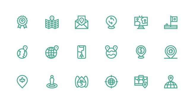 Geographic Visual Pack containing 18 Strong Stroke Line Icons Sharp Icons for Presentations vector
