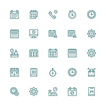 Time Management Icon Set with 25 Medium Stroke Outline Graphics Style Icon Set vector