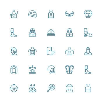 Protective Gear Icon Set with 25 Medium Stroke Outline Graphics Icon Set for Projects vector