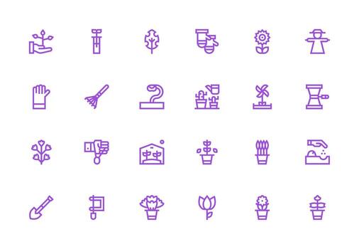 Gardening Icon Set with 24 Thick Line Line Graphics Balanced Icon Set for Functional Design vector
