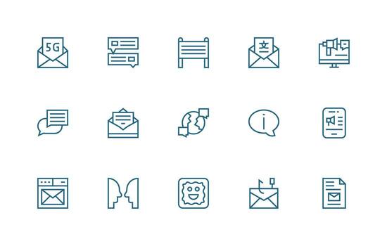 Message featuring 15 Icons in Regular Line Design Full Icon Library for UI Designers vector