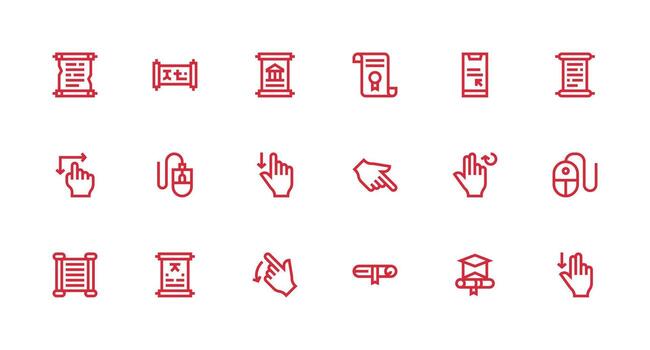 18 Desplazarse íconos en fuerte carrera línea estético ui y ux enfocado icono colección vector