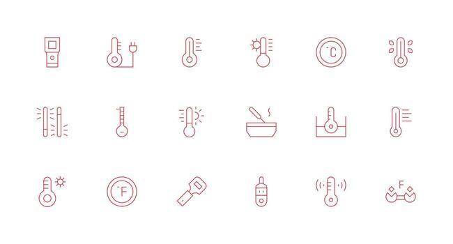 Thermometer featuring 18 Icons in Minimal Line Design All Device Compatible Icon Set vector