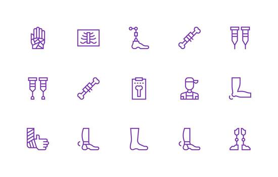 Orthopedic Design Icons featuring 15 in Regular Line Style Complete Icon Bundle for Web Design vector