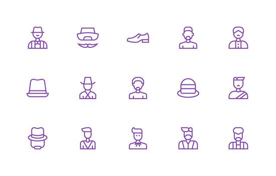 15 Regular Line Designs for Gentleman Icons UI Icon Set vector