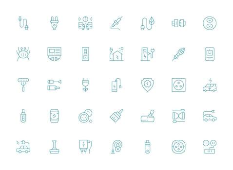 Plug Design Icons featuring 35 in Light Line Style User Interface Icons for Digital Products vector