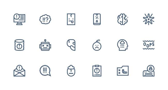 System Error featuring 18 Icons in Strong Stroke Line Design Detailed Icon Collection for Design Systems vector