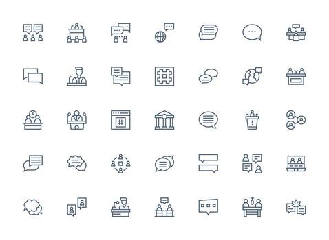 Forum Icon Set with 35 Regular Clean Line Graphics Minimal Icon Pack vector