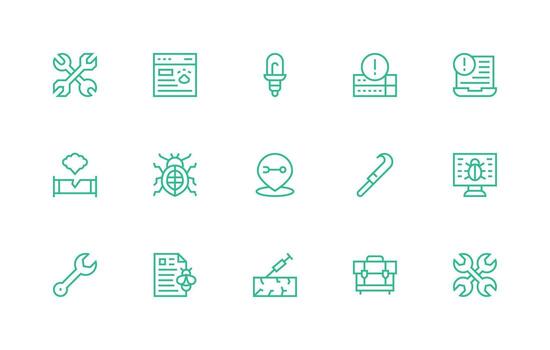 Fix Icon Set with 15 Regular Line Graphics Lightweight Icon Series for Fast Prototypes vector