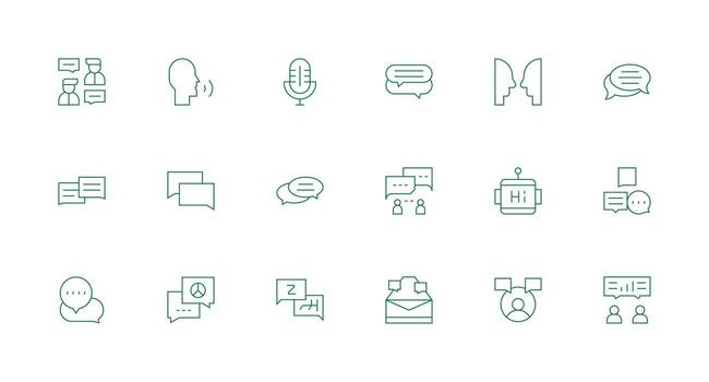 Dialogue Visual Pack containing 18 Minimal Line Icons Simple Icons for Interface and Wireframes vector