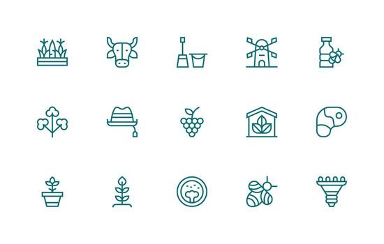 Agriculture Set with 15 Regular Line Icons Sharp Icons for Presentations vector