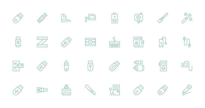 Usb Visual Pack containing 32 Thin Line Icons Clear and Concise Icon Set Collection vector