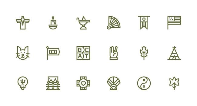 18 Symbolism Icons in Strong Stroke Line Aesthetic Minimal Icon Set for Interface Projects vector