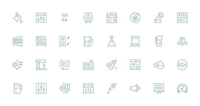 volumen icono conjunto con 32 Delgado línea gráficos básico icono serie vector
