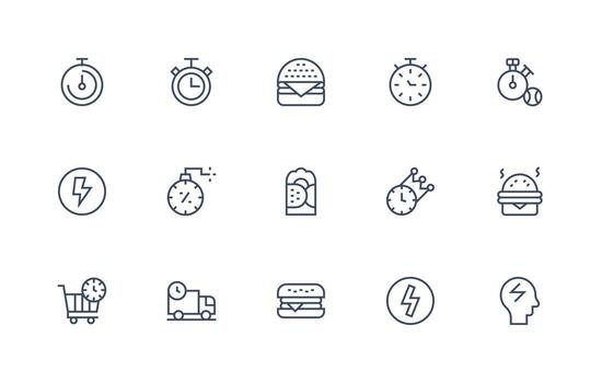 Quick Design Icons featuring 15 in Regular Line Style Organized Pack for Project Assets vector