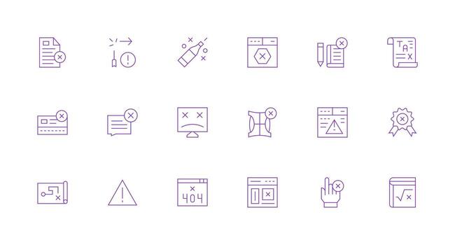 18 mínimo línea estilo íconos desde incorrecto colección píxel Perfecto íconos para moderno aplicaciones vector