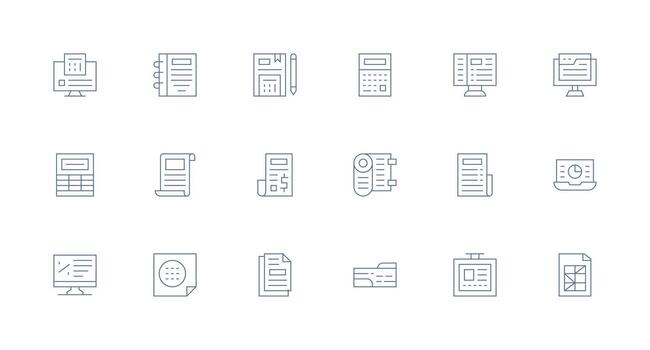 Spreadsheet Icon Set with 18 Minimal Line Graphics Essential Icon Set for Teams vector