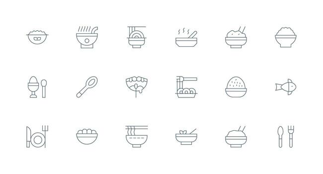 Eating Design Icons featuring 18 in Minimal Line Style Full Icon Library for UI Designers vector