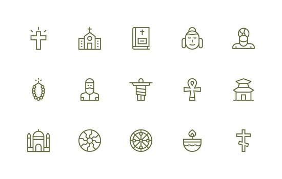 15 Icons for Religion in Regular Line Format Interface Icon Collection for Daily Projects vector