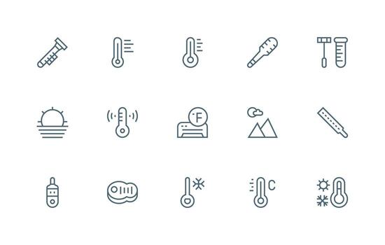 regular línea estilo termómetro íconos con 15 vectores de múltiples fines icono conjunto