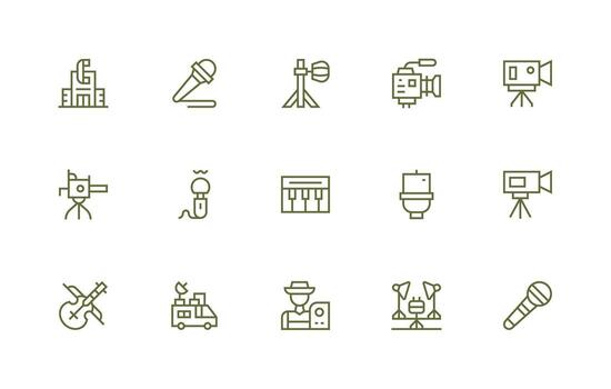 Studio Set with 15 Regular Line Icons Customizable Icon Series for Mobile Screens vector