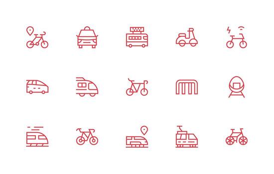 Commuter Set with 15 Regular Line Icons Simple Icons for Interface and Wireframes vector