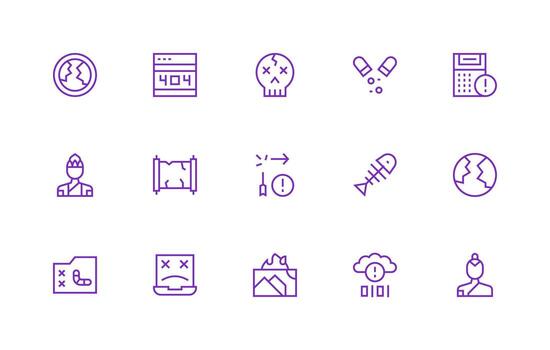 Regular Line Style Broken Icons with 15 Vectors Icon Pack for Various Themes