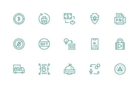Regular Line Style Digital Asset Icons with 15 Vectors Customizable Icon Series for Mobile Screens