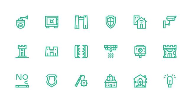 18 Strong Stroke Line Vectors for Security System Theme Interface Icon Collection